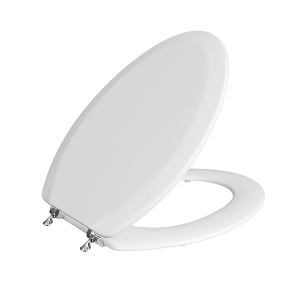 Jones Stephens White Deluxe Molded Wood Toilet Seat, Closed Front with Cover, Chrome Hinges, Elongated C014WD00CH - main